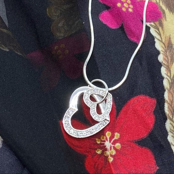 Jewelry - Sterling Silver CZ Double Heart 22” Necklace
